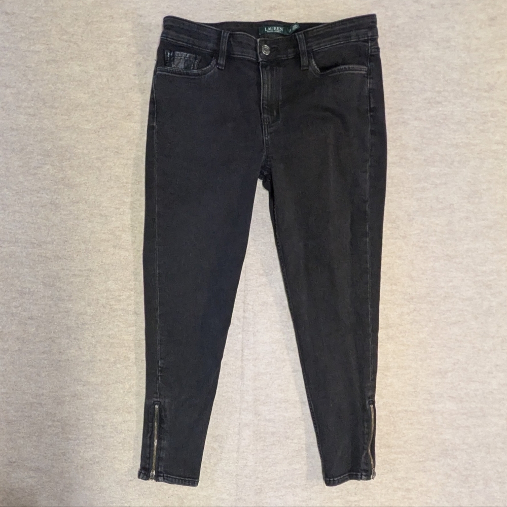Ralph Lauren Black Denim Women's Jeans Zipper Ankles Straight Leg Size 10p